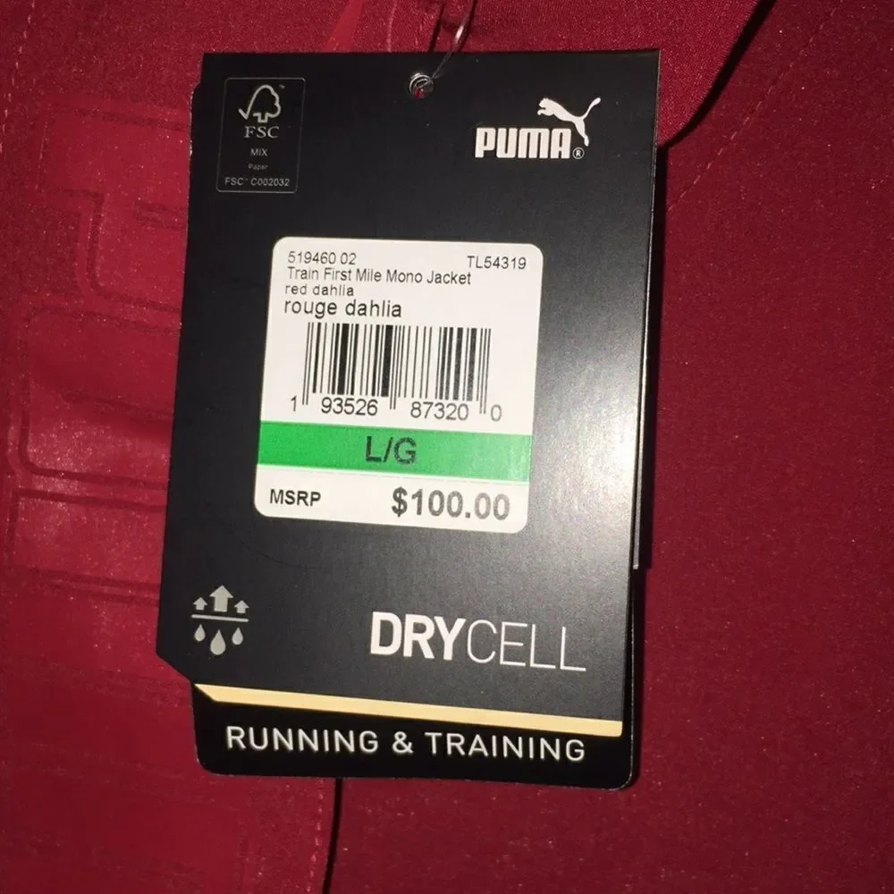 Puma New Red men’s First Mile Drycell Running Golf Training Jacket L NWT